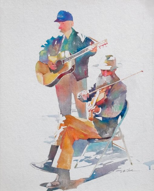 Playing Old Songs Watercolor 2004 28x24 Watercolor by Ju Hong Chen