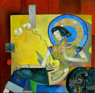 Orchid and Parasol 48x48 Super Huge Original Painting - Ju Hong Chen Orchid and Parasol 48x48 Super Huge Original Painting - Ju Hong Chen