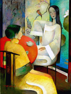 Tea Party 2001 48x36 Huge Original Painting - Ju Hong Chen Tea Party 2001 48x36 Huge Original Painting - Ju Hong Chen