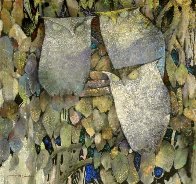 Gang of 3 Owls 26x26 Original Painting by Ju Hong Chen - 0 Gang of 3 Owls 26x26 Original Painting by Ju Hong Chen - 0