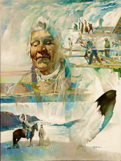 There Was a Falls Called Celilo 1988 48x36 Super Huge Original Painting - Ju Hong Chen There Was a Falls Called Celilo 1988 48x36 Super Huge Original Painting - Ju Hong Chen