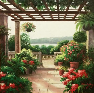 View From the Patio 1996 36x36 Original Painting - Blessing Jung View From the Patio 1996 36x36 Original Painting - Blessing Jung