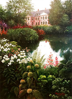Pink House on Pond 1996 48x38 Huge Original Painting - Blessing Jung Pink House on Pond 1996 48x38 Huge Original Painting - Blessing Jung