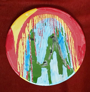 Round Color Sheep Unique Ceramic Plate 1990 12x12 Original Painting - Menashe Kadishman Round Color Sheep Unique Ceramic Plate 1990 12x12 Original Painting - Menashe Kadishman