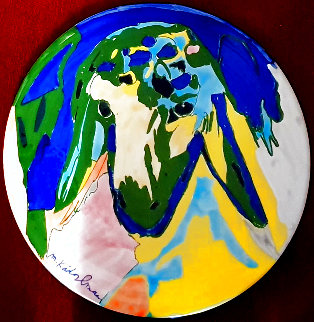 Round Color Sheep Ceramic Plate Unique 12 in Original Painting - Menashe Kadishman Round Color Sheep Ceramic Plate Unique 12 in Original Painting - Menashe Kadishman