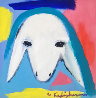 Sheep 1990 12x12 Original Painting - Menashe Kadishman
