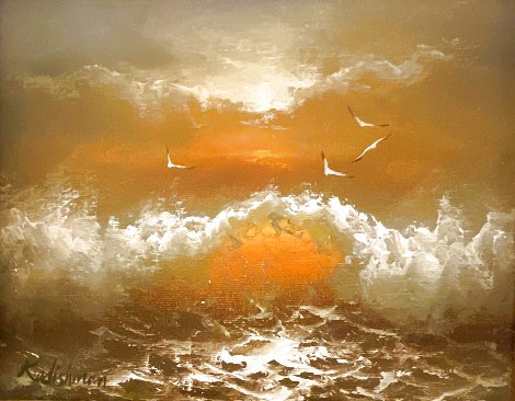 Crashing Waves 1971 12x14 Original Painting - Menashe Kadishman