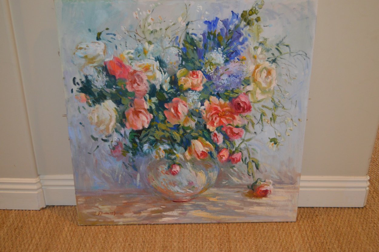 Untitled Bouquet 1990 36x36 Original Painting by S. Burrkett Kaiser Untitled Bouquet 1990 36x36 Original Painting by S. Burrkett Kaiser