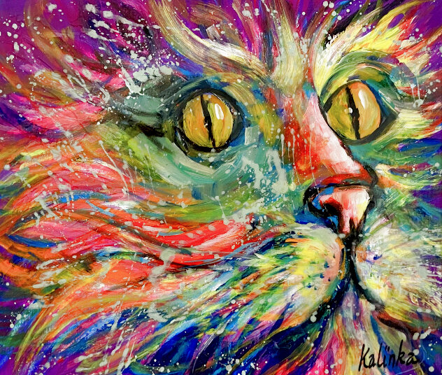 Cat Mind 2021 23x26 - Signed Twice Original Painting by Kalinka Duaiv