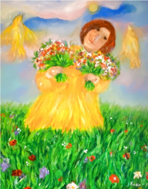Armfuls of Flowers 2014 37x33 Original Painting by Mark Kanovich