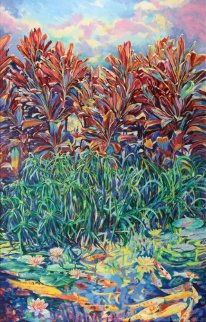 Hawaiian Lily Pond (mural size) 1988 122x78 Super Huge Mural Original Painting - Jan Kasprzycki Hawaiian Lily Pond (mural size) 1988 122x78 Super Huge Mural Original Painting - Jan Kasprzycki