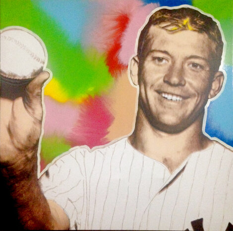 Mick (Mickey Mantle) Unique 40x40 Embellished Silkscreen on Canvas - Huge Limited Edition Print - Steve Kaufman