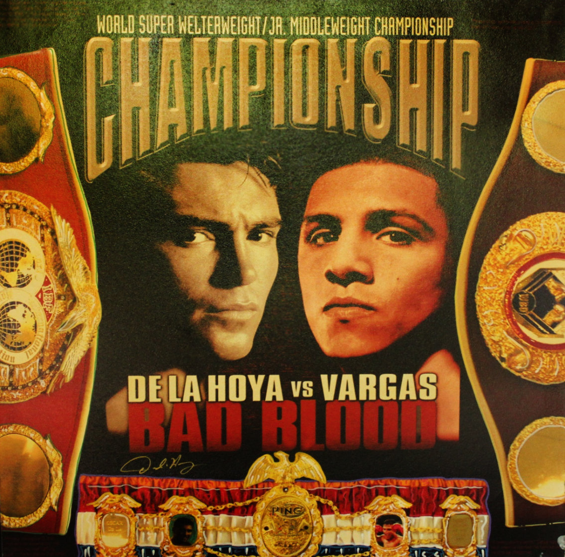 De La Hoya vs. Vargas - Bad Blood 2002 HS Limited Edition Print by Steve Kaufman De La Hoya vs. Vargas - Bad Blood 2002 HS Limited Edition Print by Steve Kaufman