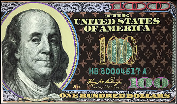 Large Louis Vuitton 100 Dollar Ben 2006 27x47 Original Painting - Steve Kaufman Large Louis Vuitton 100 Dollar Ben 2006 27x47 Original Painting - Steve Kaufman