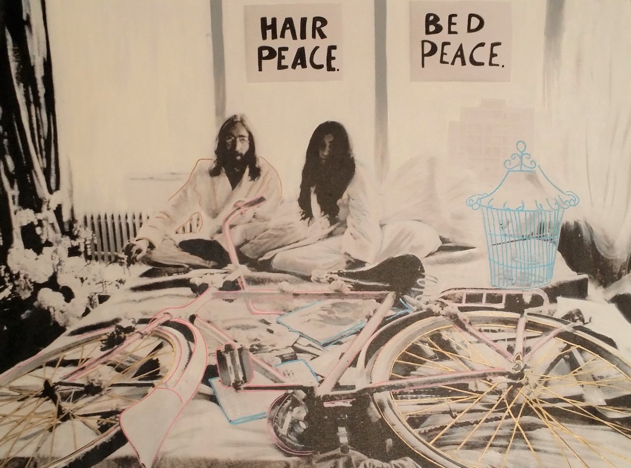 John Lennon and Yoko Ono Hair Peace / Bed Peace Unique 2006 35x48 Original Painting by Steve Kaufman John Lennon and Yoko Ono Hair Peace / Bed Peace Unique 2006 35x48 Original Painting by Steve Kaufman