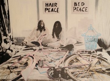 John Lennon and Yoko Ono Hair Peace / Bed Peace Unique 2006 35x48 Huge Original Painting - Steve Kaufman