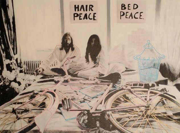 John Lennon and Yoko Ono Hair Peace / Bed Peace Unique 2006 35x48 Huge Original Painting by Steve Kaufman