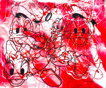 Disney Donald And Daisy Duck Red White Oil Unique 1999 42x50 Original Painting - Steve Kaufman Disney Donald And Daisy Duck Red White Oil Unique 1999 42x50 Original Painting - Steve Kaufman