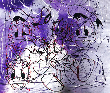 Disney Daisy Donald Duck Purple White Unique  1999 42x50 Huge Original Painting - Steve Kaufman