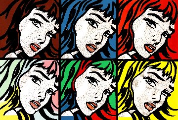 Homage to Lichtenstein - 6 Crying Girls Unique 2001 36x48 Huge Original Painting - Steve Kaufman Homage to Lichtenstein - 6 Crying Girls Unique 2001 36x48 Huge Original Painting - Steve Kaufman