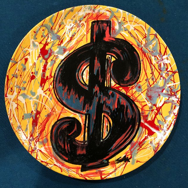 Dollar Sign Plate Unique 11 in Original Painting by Steve Kaufman