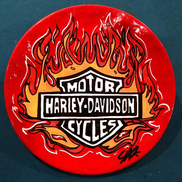 Harley Davidson Plate Unique 9 in Original Painting by Steve Kaufman