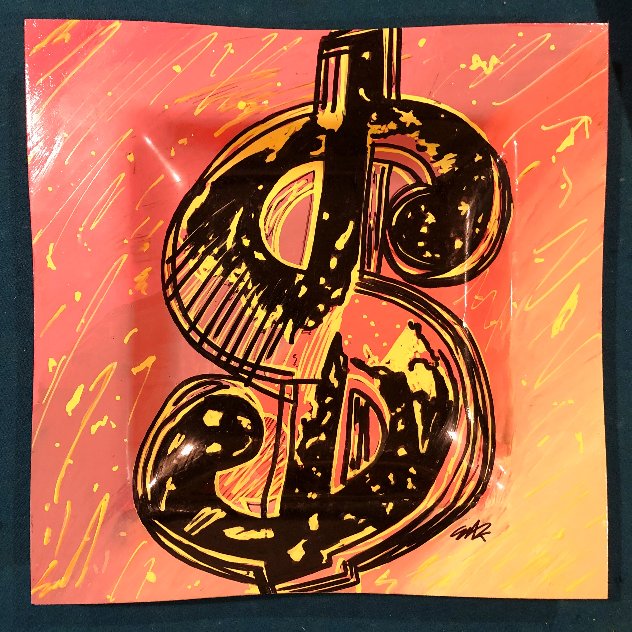 Dollar Sign Plate Unique 10 in Original Painting by Steve Kaufman
