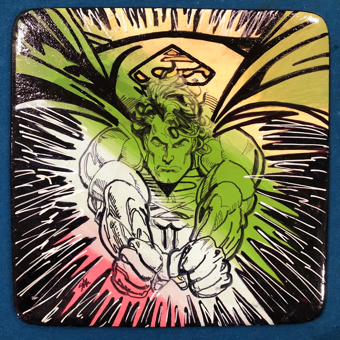 Superman Acrylic on Plate Unique 9 in Original Painting by Steve Kaufman Superman Acrylic on Plate Unique 9 in Original Painting by Steve Kaufman