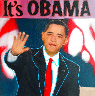 Barack Obama, It's Obama! Unique 2009 24x24 Original Painting - Steve Kaufman