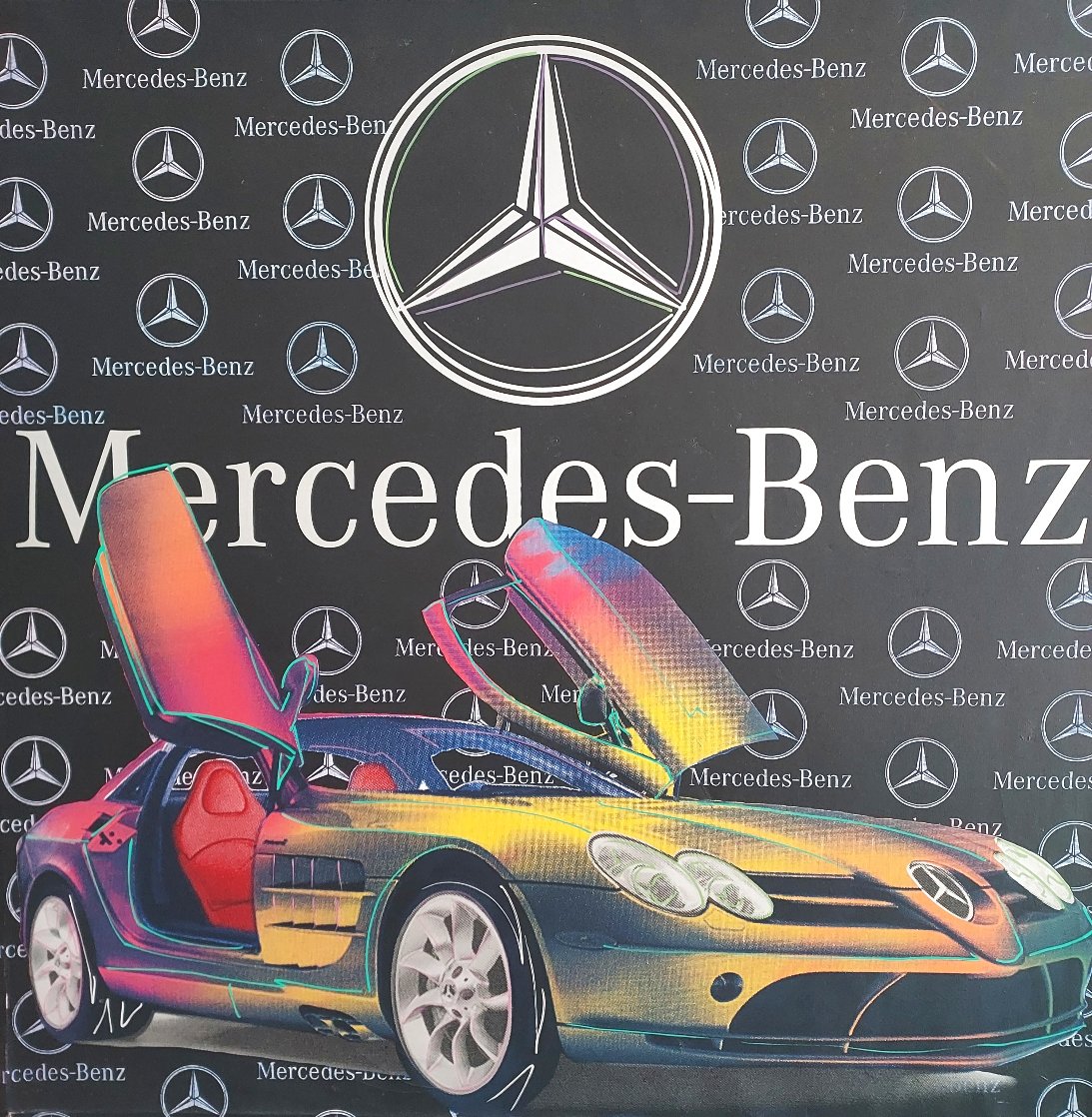 Mercedes-Benz Sl Coupe - Gold and Black 2005 46x46 - Huge Original Painting by Steve Kaufman Mercedes-Benz Sl Coupe - Gold and Black 2005 46x46 - Huge Original Painting by Steve Kaufman