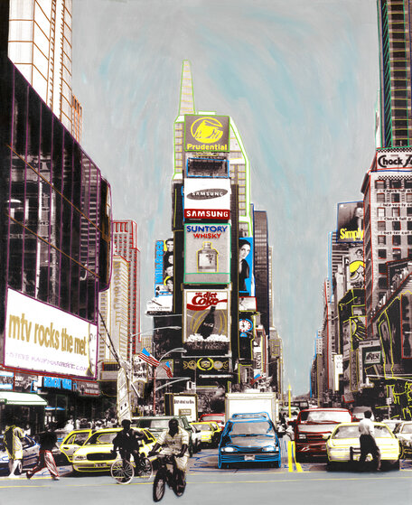 Old Times Square, Broadway, New York City 1995 Unique Oil on