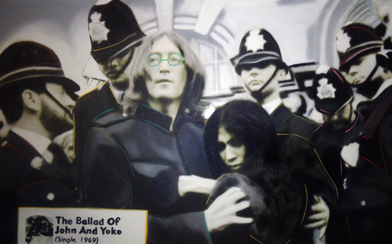 John And Yoko Lennon Ballad Unique 32x50 - Huge  Original Painting by Steve Kaufman