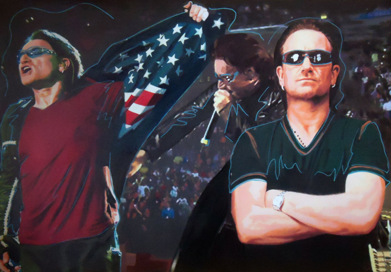 Triple Bono - Performance Unique 2009 32x46 Original Painting by Steve Kaufman