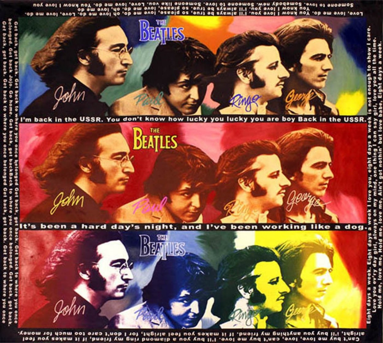 Beatles-Hard Day's Night, Unique 60x60 Huge Original Painting by Steve Kaufman Beatles-Hard Day's Night, Unique 60x60 Huge Original Painting by Steve Kaufman