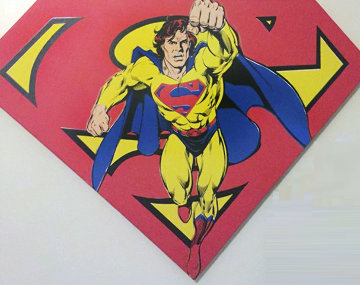 Superman Shield Reverse Colors Canvas Painting 1995 36x50 Limited Edition Print - Steve Kaufman Superman Shield Reverse Colors Canvas Painting 1995 36x50 Limited Edition Print - Steve Kaufman