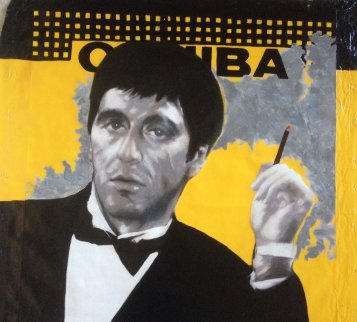 Al Pacino Cohiba Scarface Unique 40x40 Original Painting - Steve Kaufman Al Pacino Cohiba Scarface Unique 40x40 Original Painting - Steve Kaufman