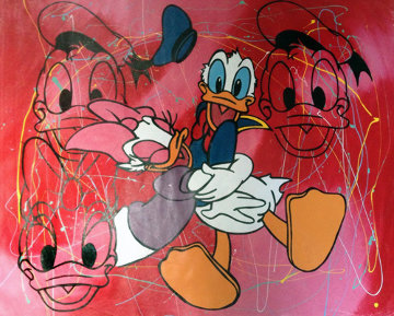 Disney Donald And Daisy Duck Red Pollock Unique 2000 37x45 Original Painting - Steve Kaufman Disney Donald And Daisy Duck Red Pollock Unique 2000 37x45 Original Painting - Steve Kaufman