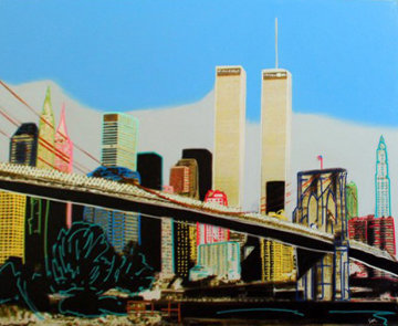 World Trade Center New York City Unique 2000 36x48 Huge Original Painting - Steve Kaufman
