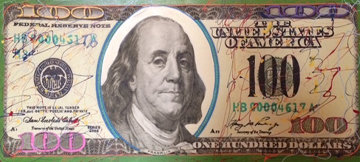 New $100 Bill Unique 2007 20x46 Original Painting - Steve Kaufman New $100 Bill Unique 2007 20x46 Original Painting - Steve Kaufman