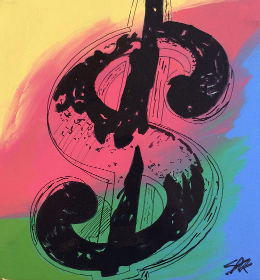 Dollar Sign Ceramic Plate Unique 9x9 Original Painting by Steve Kaufman Dollar Sign Ceramic Plate Unique 9x9 Original Painting by Steve Kaufman