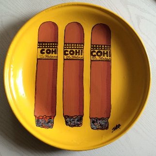 Cohiba Cigars Ceramic Plate Unique Original Painting - Steve Kaufman Cohiba Cigars Ceramic Plate Unique Original Painting - Steve Kaufman