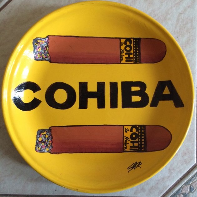 Cohiba Cigars Ceramic Plate Unique Original Painting by Steve Kaufman