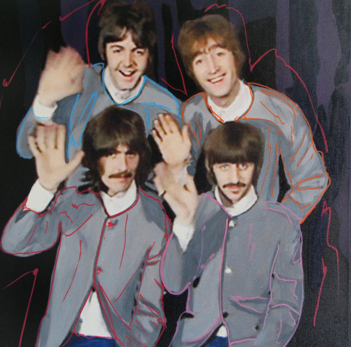 Beatles in Grey Jackets Unique 2002 19x19 Original Painting by Steve Kaufman