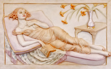 Day Lilies Resin Bass Relief Sculpture 1988 44 in Sculpture - Emily Kaufman Day Lilies Resin Bass Relief Sculpture 1988 44 in Sculpture - Emily Kaufman