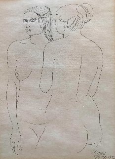 Two Women Pen and Ink (Big Eyes) 1972 Drawing - Margaret D. H. Keane