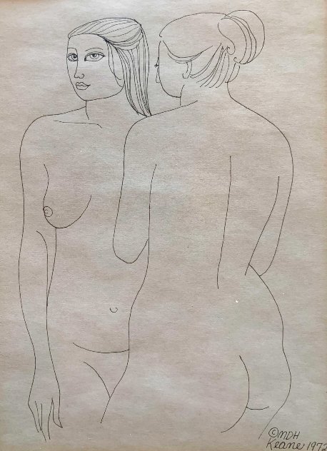 Two Women Pen and Ink (Big Eyes) 1972 Drawing by Margaret D. H. Keane