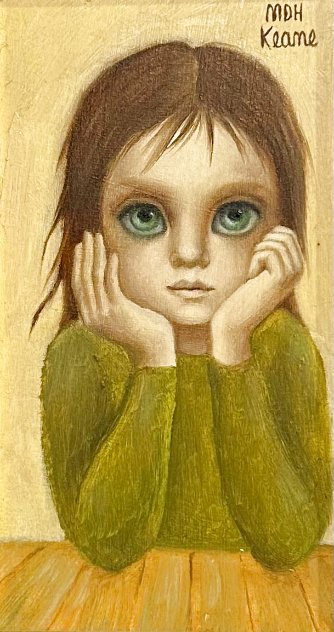 Untitled Big Eyed Girl w/ Blue Eyes 1967 9x7 - Used in Big Eyes Movie Original Painting by Margaret D. H. Keane
