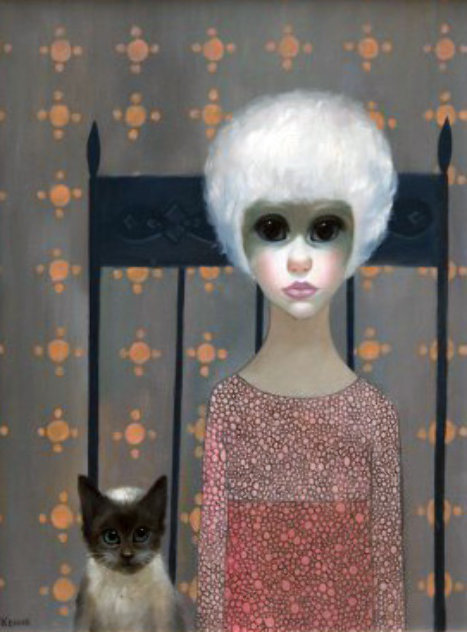 Girl With Siamese Cat 1962 (Big Eyes) Original Painting by Margaret D. H. Keane