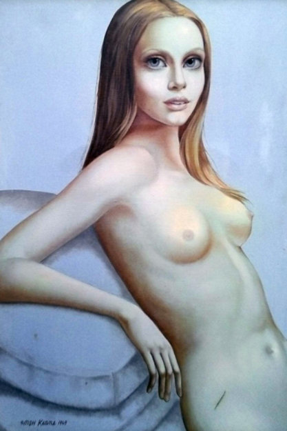 Lisa 1969 37x25 (Big Eyes) Original Painting - Margaret D. H. Keane