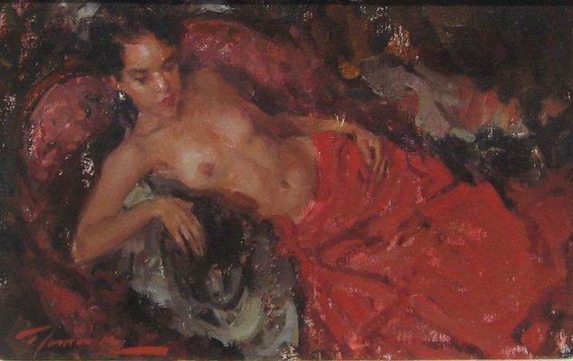 Nude in Red 1993 19x15 Original Painting by Ramon Kelley
